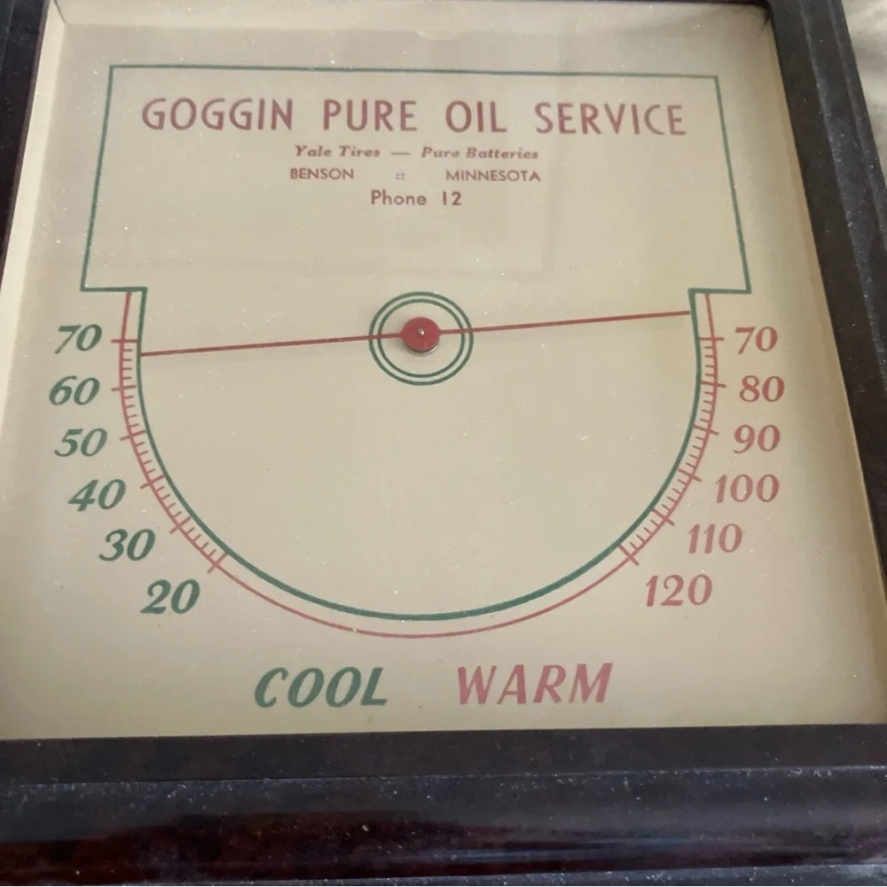 vintage BAROMETER CALENDAR Goggin Pure Oil Service Benson Minnesota 14x7